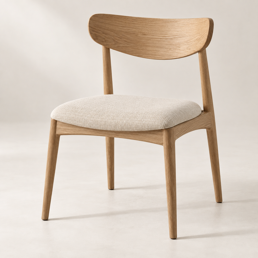 LINA — Chaise en bois clair et tissu écru — visuel de démonstration