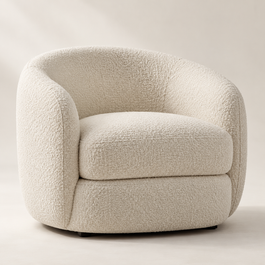 ORBE — Fauteuil en bouclette ivoire — visuel de démonstration