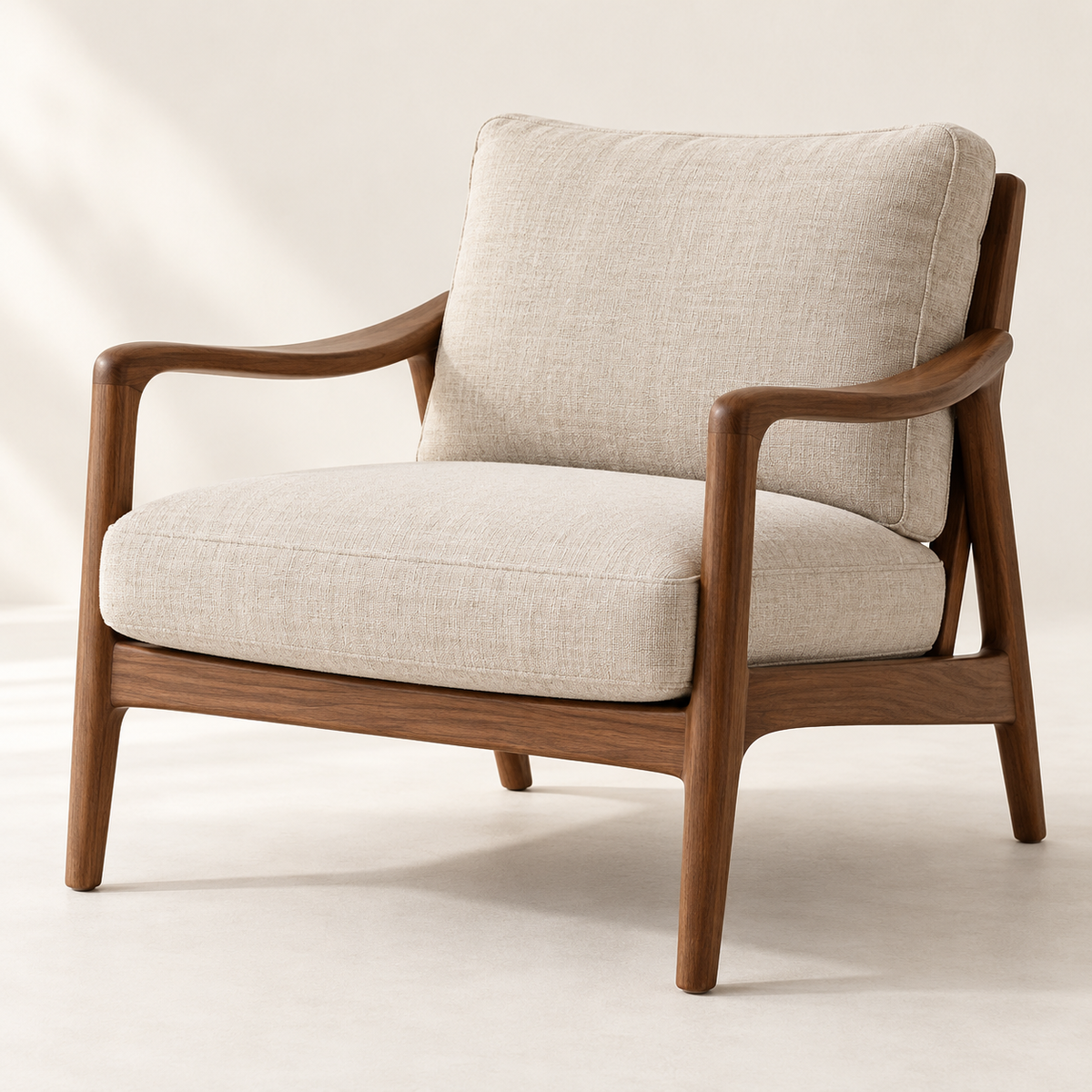 SORA — Fauteuil bois et tissu naturel — visuel de démonstration